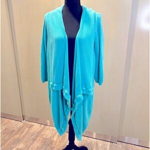 Colour Works Turquoise Chunky Knit Kimono cardigan size XL